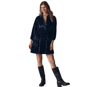 The Bettina Velvet Tiered Mini Shirt Dress by Maeve Leopard Burnout